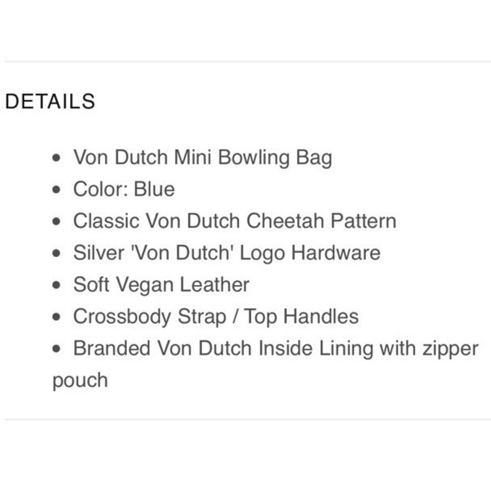 Von Dutch Blue Cheetah Blueberry Crush Mini Bowling Bag Y2K Style Vegan Crossbod - Picture 15 of 16